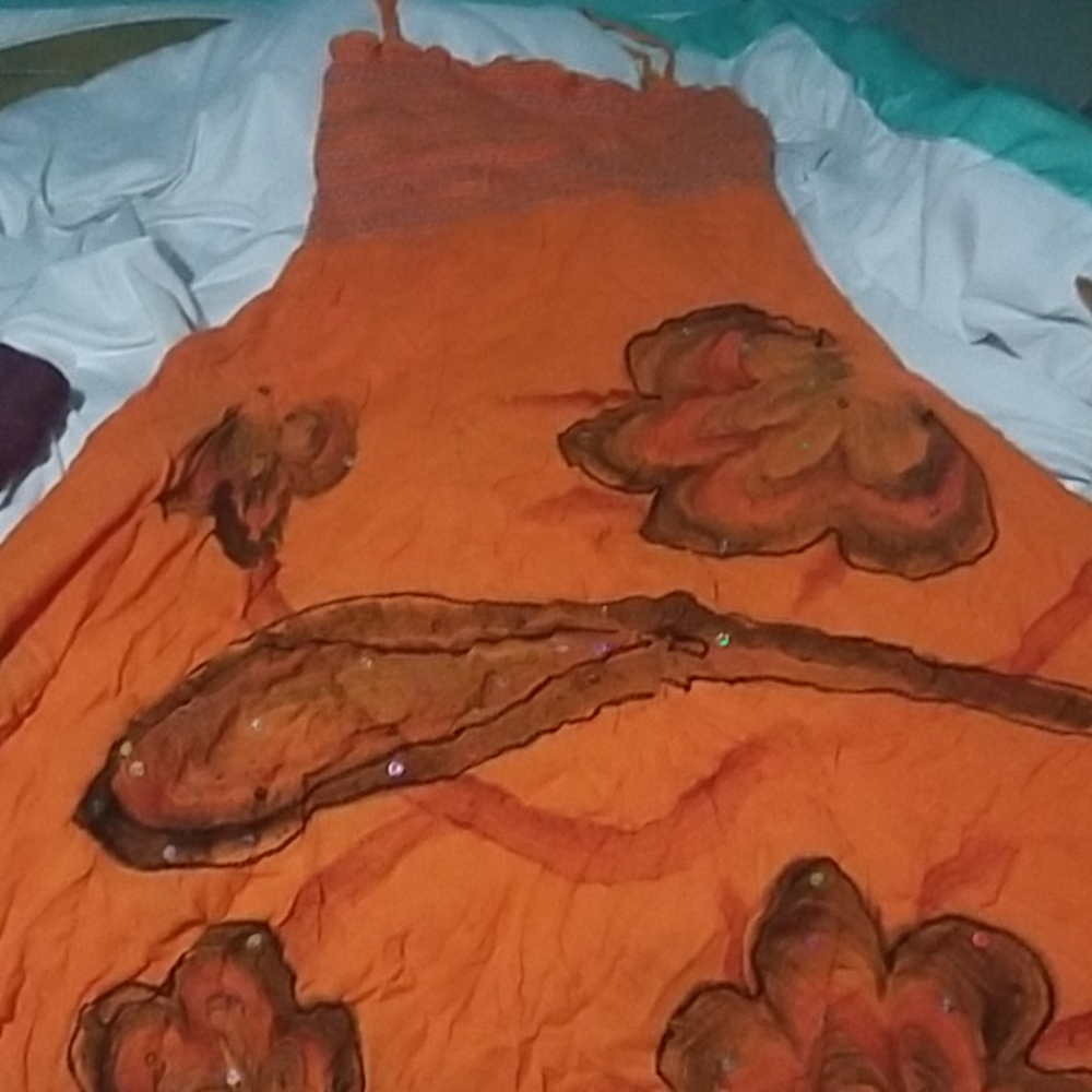 Long orange flowered dress